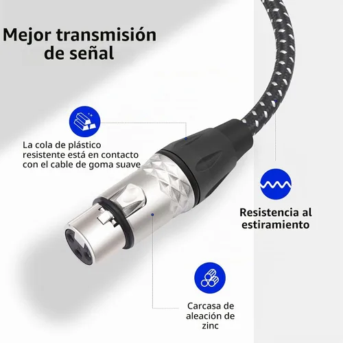 Vista 2 de Cable de micrófono XLR hembra a hembra de 6 pies, cables de conexión de micrófono equilibrados de 3 pines, cable DMX XLR hembra a hembra para F/G