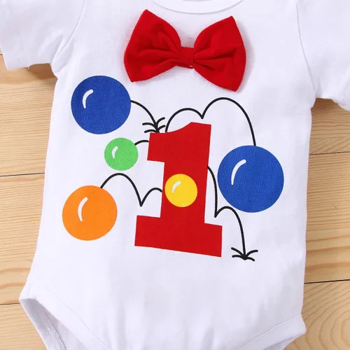 Vista 4 de IDOPIP Traje formal para bebé niño para el primer cumpleaños de Cake Smash con corbatín y tirantes y pantalones cortos para sesión de fotos