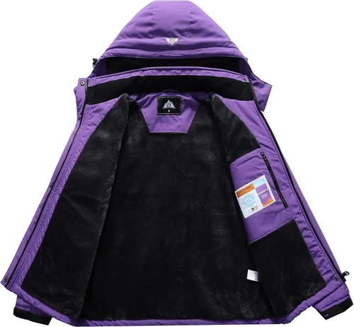 Vista 3 de Chaqueta de esquí impermeable para mujer, resistente al viento, cortavientos, abrigo de nieve cálido con capucha