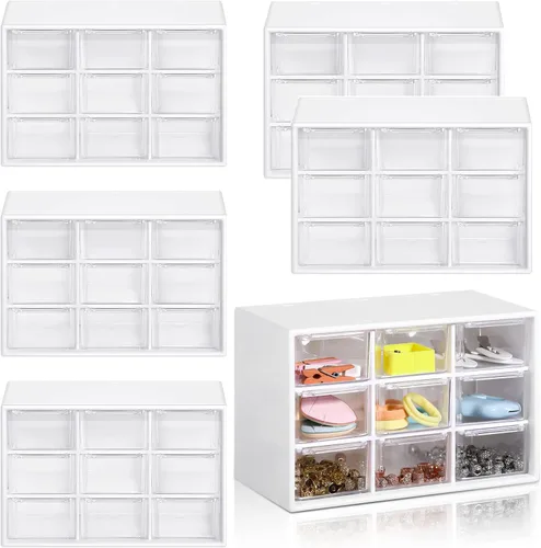 Vista 9 de Amyhill 6 Piezas Organizador Mini de Cajones Organizador Pequeño con 9 Cajones Caja de Almacenamiento de Manualidades de Plástico de Escritorio