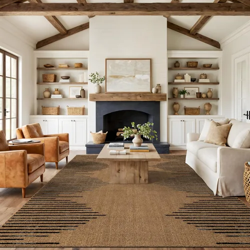 Vista 37 de Rugshop Alfombra bohemia a rayas resistente a las manchas, color beige, 2 x 7 pies