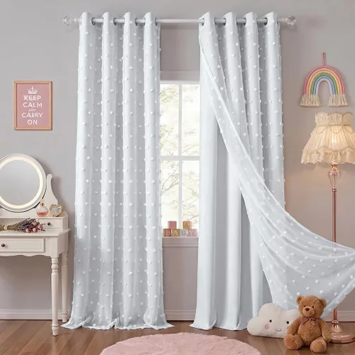 Vista 15 de PONY DANCE Cortinas Opacas con Superposición de Gasa, Cortinas de Doble Capa con Aislamiento Térmico Mix & Match para Oscurecer Habitaciones