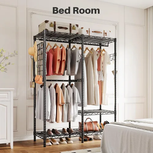Vista 6 de HOKEEPER Percheros de ropa resistentes para colgar ropa, cargas de 1100 libras con tablero de malla lateral y ganchos, armarios portátiles