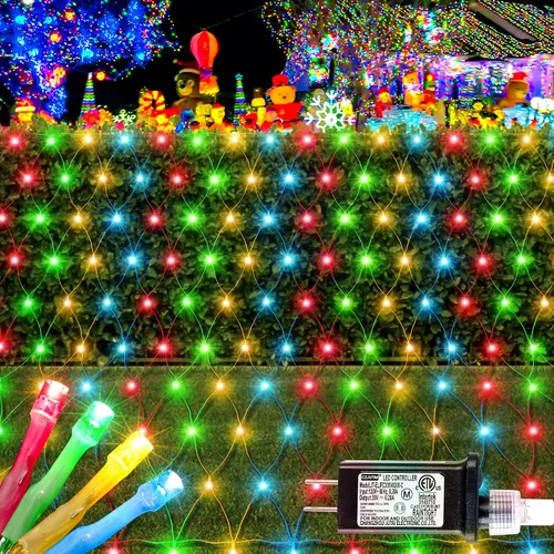 Vista 11 de HEYFUNi - 192 luces LED de red de Navidad enchufables, 9.8 pies x 6.6 pies, color blanco cálido Connectable Mesh Christmas Lights, Bush Lights