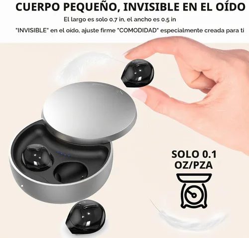 Vista 2 de Auriculares invisibles más pequeños inalámbricos Bluetooth in Ear Mini discretos pequeños auriculares para dormir ocultos con estuche de carga Negro