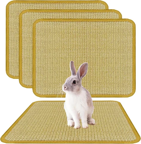 Vista 8 de DYAUS Bunny Scratch Pad, Natural Sisal Rabbit Scratching Mat for Claws and Teeth Care, Indoor Bunny Chew Toys Bunny Bed for Biting Sleeping Nesting