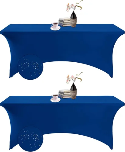 Vista 42 de Paquete de 2 fundas de mesa de elastano impermeables para mesas rectangulares, 6 pies, negras, elásticas, resistentes a manchas, para todas