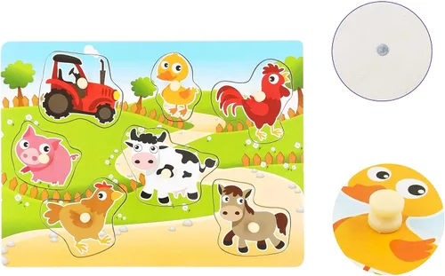 Vista 5 de Rompecabezas de madera con diseño de granja para bebés, imágenes a todo color para preescolar, 7 piezas