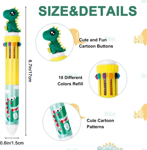 Vista 2 de 12 bolígrafos multicolores 10 en 1, bolígrafos retráctiles, lindos bolígrafos de dibujos animados de animales, suministros de trabajo, recuerdo