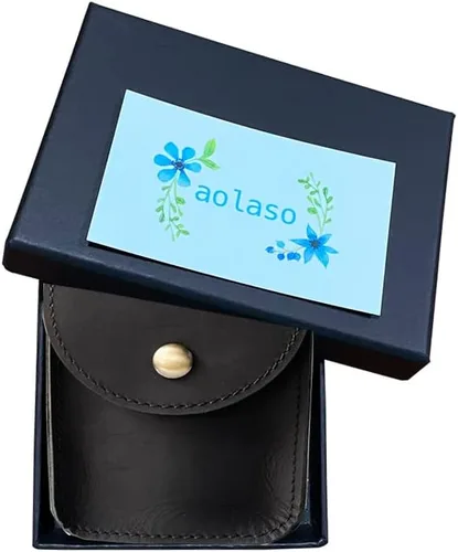 Vista 6 de Funda de cuero genuino, caja de cartas de juego de una sola cubierta, bolsa de cuero multiusos con clip para cinturón para llevar tarjetas Negro
