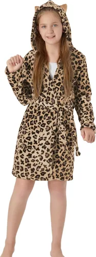 Vista 3 de Topgal Bata de baño con capucha de leopardo para niñas, de forro polar, para niños y adolescentes, talla 4T-18