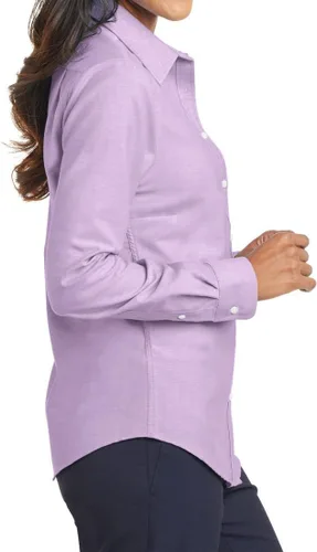 Vista 3 de Camisa de manga larga sin arrugas SuperPro Oxford con cuello abierto para mujer