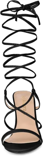 Vista 2 de Allegra K Sandalias de tacón grueso con cordones y tiras para mujer