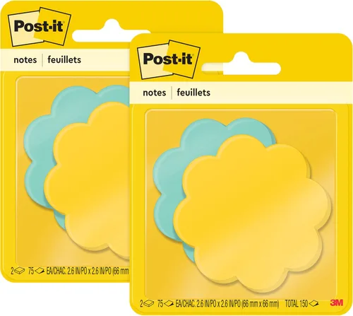Vista 6 de Post-it Notas, forma de estrella, amarillo y rosa con patrón, 2.9 x 2.8 pulgadas, 2 blocs, 75 hojas/bloc (7350-STR) (paquete de 2)