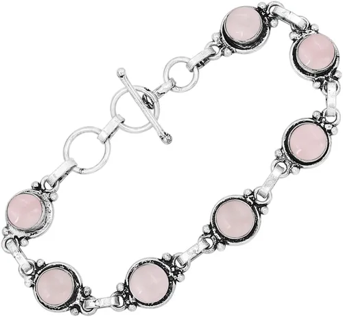 Vista 38 de Round Shape Natural & Synthetic Gemstones Silver Plated Bracelets for Women - Vintage Bohemian Style Handmade Birthstone Adjustable Link Bracelet
