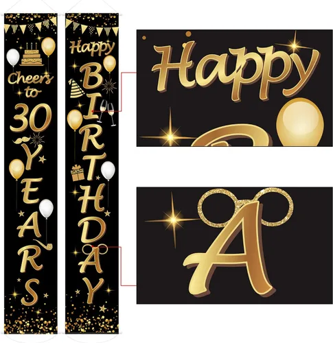 Vista 4 de Blulu 2 carteles decorativos de cumpleaños de 30 años para hombres y mujeres, suministros de decoración de fiesta de feliz cumpleaños de 30 años