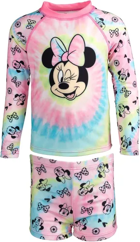 Vista 2 de Disney Minnie Mouse - Conjunto de traje de baño con protección UPF 50+ y pantalones cortos de natación para bebés y niños grandes