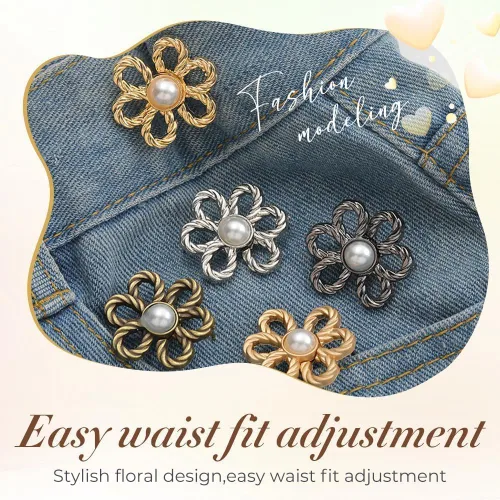 Vista 5 de Botones tensores de cintura de jeans de flores para ajuste de hebilla de cintura ajustable, conjunto para jeans sueltos, pantalones de mezclilla