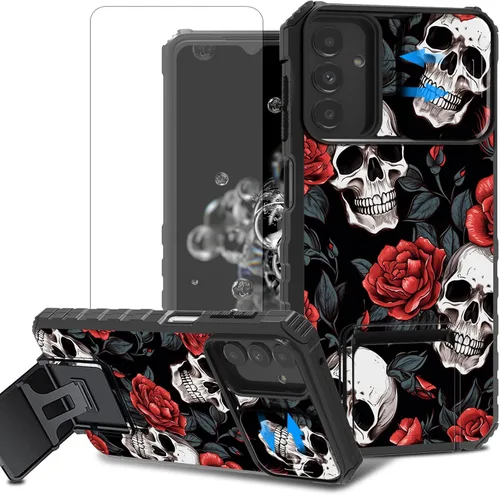 Vista 91 de Funda para teléfono Samsung Galaxy A15 5G con protector de pantalla con cubierta deslizante para cámara y soporte de doble capa híbrida resistente a