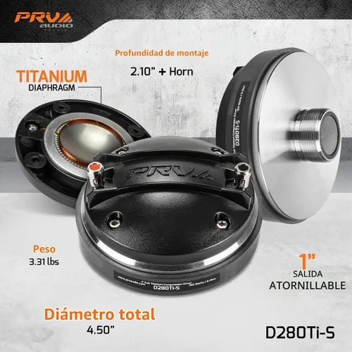 Vista 4 de PRV AUDIO D280Ti-S - Controlador de compresión de audio profesional de 1 pulgada, bocina atornillada de 1 pulgada, 160 vatios (individual)
