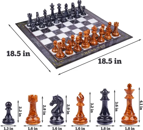 Vista 6 de Juego de ajedrez grande de 18.5 pulgadas para adultos con piezas de ajedrez pesadas de aleación de zinc, tablero de ajedrez plegable portátil, juego