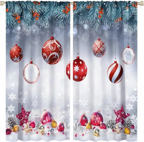 Vista 9 de Cortinas de Navidad lindas de invierno, vacaciones, regalos de Navidad, copos de nieve, elfo, sala de estar, cortinas de ventana de 42 x 45