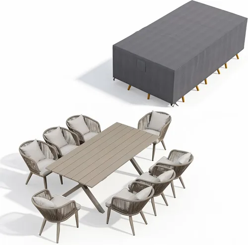 Vista 28 de PURPLE LEAF Juego de muebles para patio de 7 piezas, juego de mesa y sillas de mimbre para exteriores, marco rectangular de aluminio para jardín