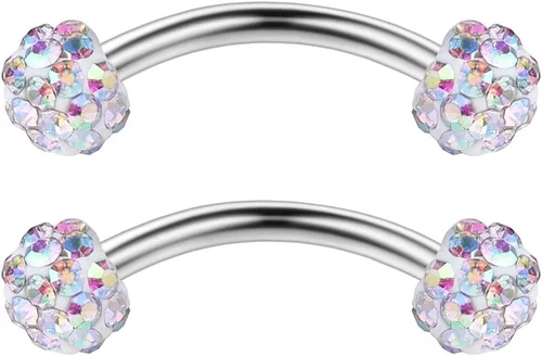 Vista 4 de Ruifan Anillo de piercing de 16G 38 pulgadas con circonita cúbica, barra curvada, ceja, vientre, labio, tragus, piercing