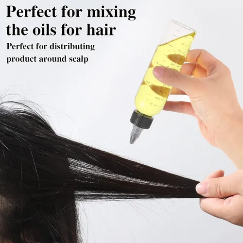 Vista 4 de BESARME Paquete de 2 botellas aplicadoras para aceite para el cabello, botellas de plástico de 4 onzas con escala graduada transparente Root Hair