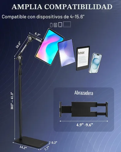 Vista 5 de SHUWEI Soporte de suelo para tableta, altura ajustable de 63 pulgadas, se