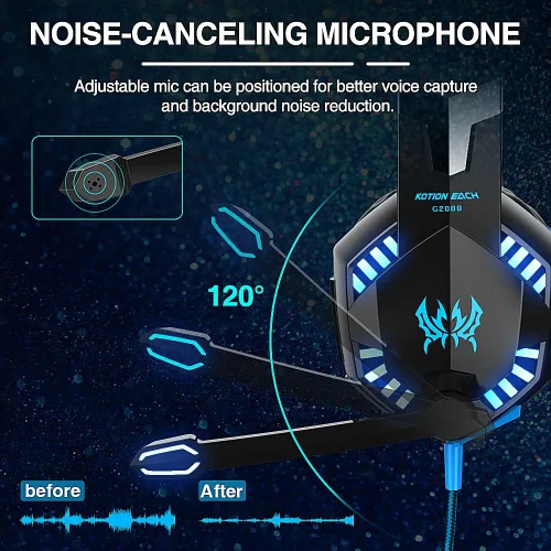 Vista 5 de VersionTECH. G2000 - Auriculares para juegos con micrófono con cancelación de ruido, luces LED, orejeras de memoria suave para PS5PS4Xbox