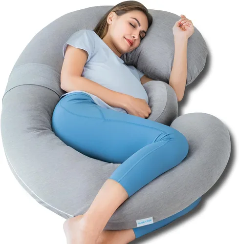 Vista 10 de QUEEN ROSE Almohada de embarazo en forma de E con cuña desmontable, almohada de maternidad ajustable de cuerpo completo para dormir, funda