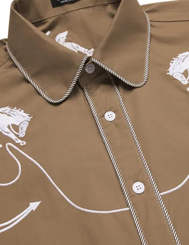 Vista 4 de COOFANDY Men's Western Shirts Long Sleeve Slim Fit Embroideres Cowboy Casual Button Down Shirt