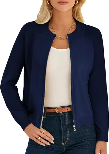 Vista 21 de GRACE KARIN Cárdigan de manga larga con cremallera para mujer, suéter ligero, ropa de moda de punto Negro