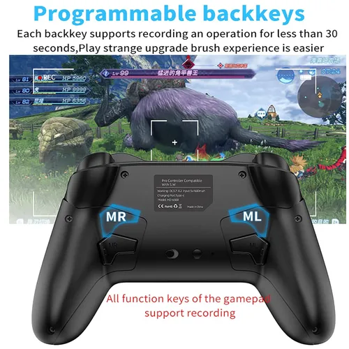 Vista 5 de Bluetooth Controller for SwitchMacPCPhoneIOSAndroidiPadiPhoneTV, Remote Game Controller with Custom Programmable ButtonMacroTurboVibrationGyro Axis