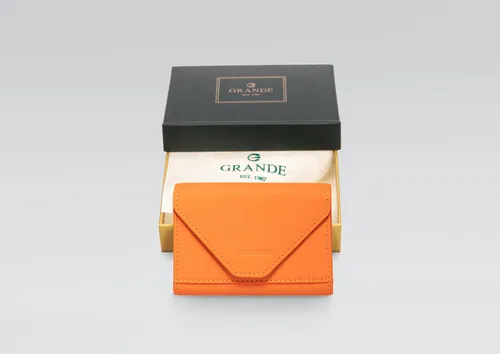 Vista 6 de grande Estuches para tarjetas 3639, Naranja, Tarjetero de cuero con cierre magnético, cartera pequeña de acordeón para mujer