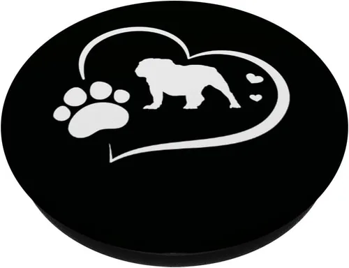 Vista 2 de Bulldog inglés con huella de pata y corazones en PopSockets negros PopGrip intercambiables