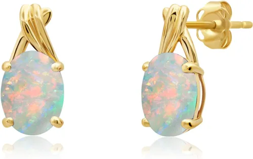 Vista 15 de 14K Yellow or White Gold 8x6mm Gemstone Oval Drop Stud Earrings for Women Azul zafiro creado