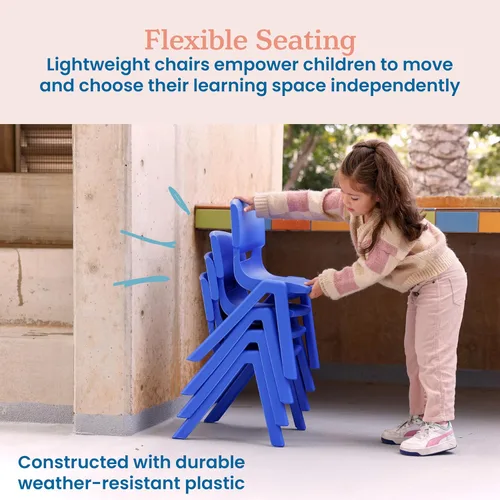 Vista 6 de ECR4Kids Silla Escolar Apilable de 12 Pulgadas de Plástico, Muebles para Aula, Azul, Paquete de 4