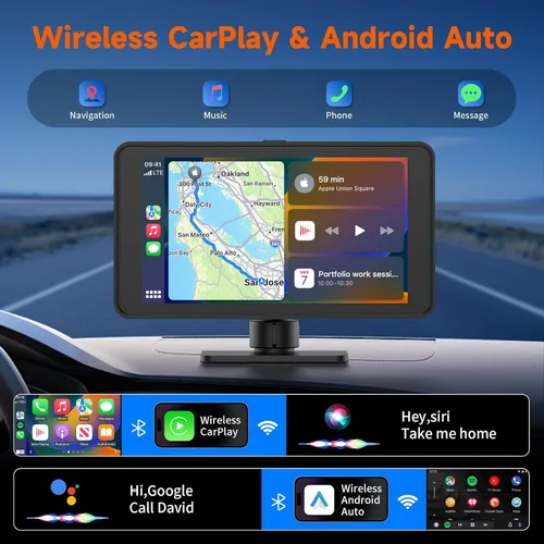 Vista 4 de Spedal Receptor inalámbrico CarPlay y Android Auto CL518, cámara de tablero Ultra HD de 2.5K, audio Bluetooth, comando de voz, carga rápida