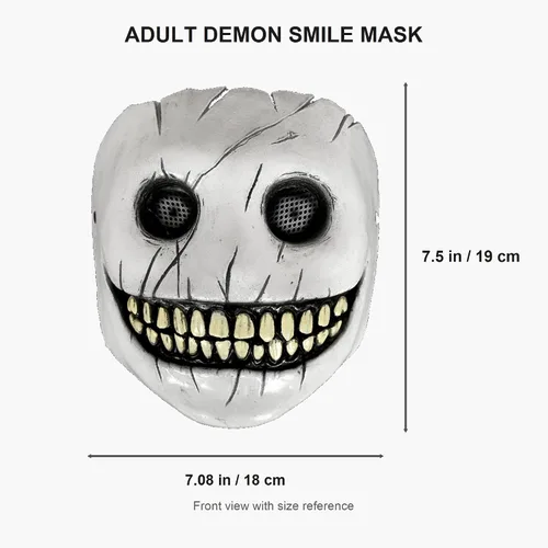 Vista 2 de MCJC Máscara de terror de demonio sonriente espeluznante, gris con ojos negros, 7.08 x 7.5 pulgadas