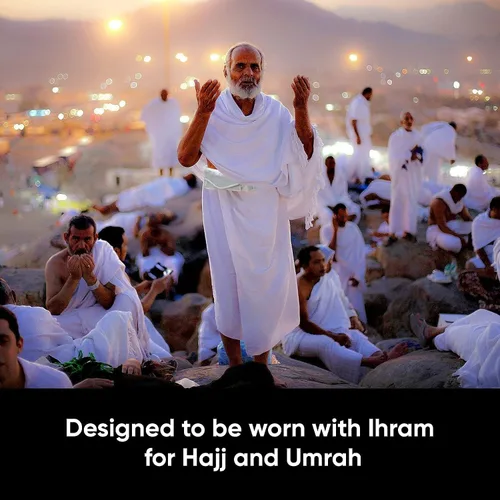 Vista 6 de Zenia Cinturón ajustable Ihram de tamaño libre con soporte para teléfono Cinturón antirrobo para Hajj Umrah, Blanco