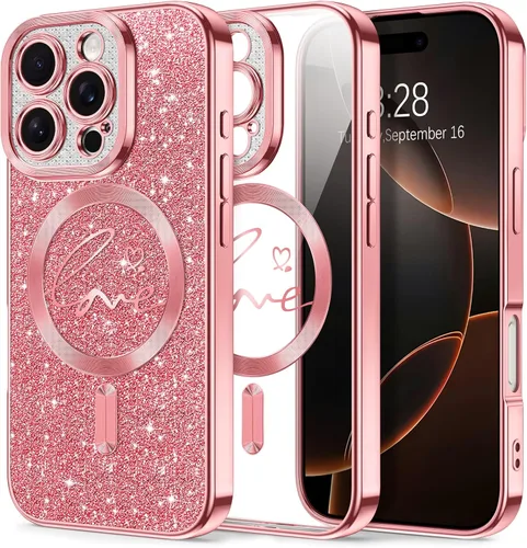 Vista 23 de Hython Funda para iPhone Air con purpurina, compatible con MagSafe Love Heart fundas magnéticas transparentes para teléfono para mujeres y niñas
