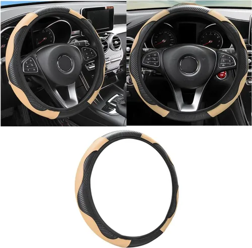 Vista 7 de Osilly Funda de volante de cuero PU de fibra de carbono de 15 pulgadas Negro