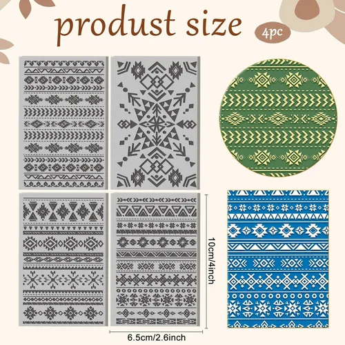 Vista 2 de CHGCRAFT 4 hojas de textura de arcilla con patrón azteca, estilo bohemio, patrón tribal, hojas de textura de arcilla polimérica, herramientas