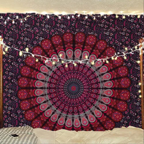 Vista 18 de Tapiz hippie indio bohemio psicodélico dorado azul pavo real mandala colgante en la pared (negro blanco, Queen (84 x 90 pulgadas) (84.6 x 90.6 in)