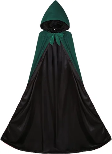 Vista 4 de ALIZIWAY Capa de terciopelo reversible con capucha forrada con satén renacentista, medieval, Halloween, Navidad, cosplay
