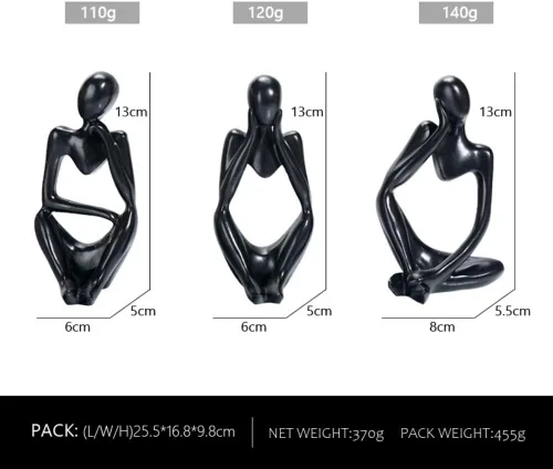 Vista 2 de Estatua de estatua de figura pequeña, escultura de resina para sala de estar, decoración del hogar, adornos escandinavos de escritorio (negro)
