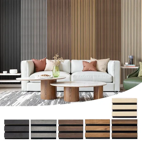 Vista 3 de Paneles de listones de madera acústica, paneles de pared de madera insonorizados, panel acanalado 3D para decoración de pared interior, sala
