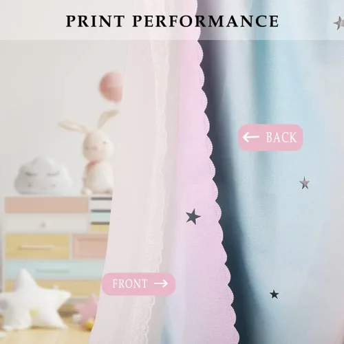 Vista 2 de UNISTAR 2 paneles de cortinas opacas con estrellas para dormitorio de niños y niñas, sala de estar, cortinas de ventana de doble capa con rayas
